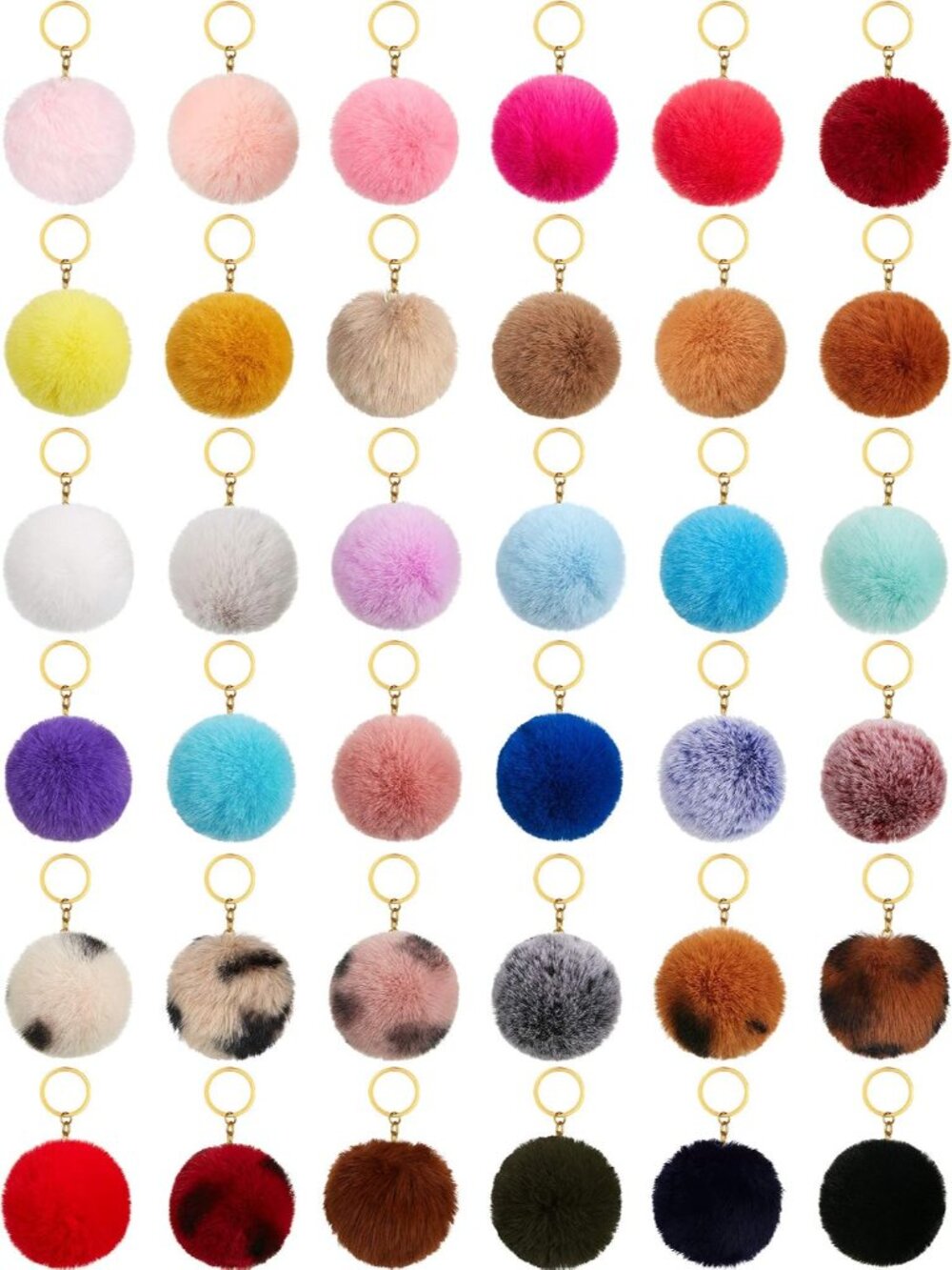 36 Pom Pom Faux Rabbit Fur Keychains for DIY